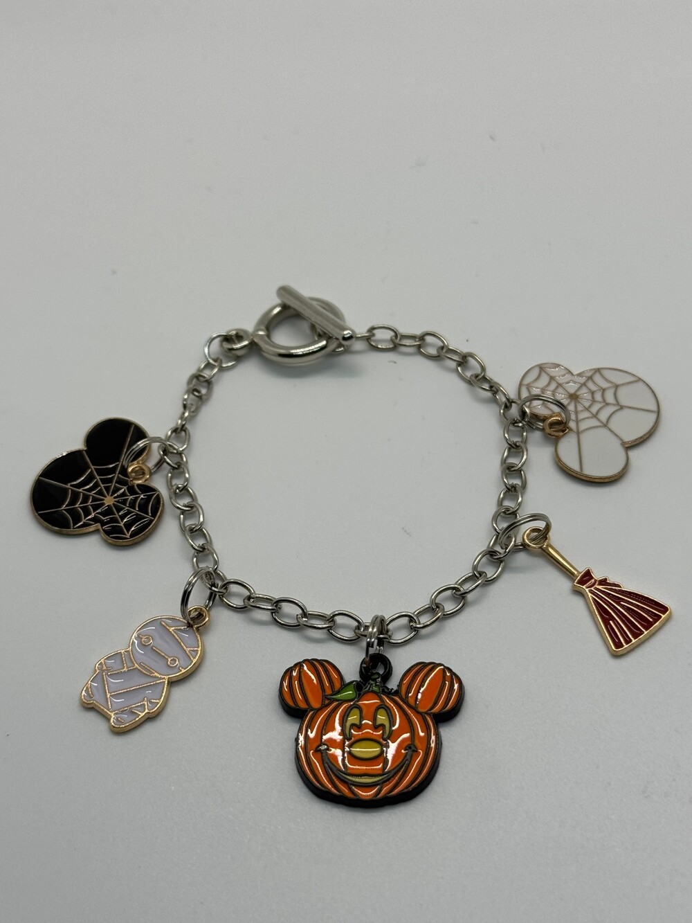 Mickey Mouse Halloween Pumpkin Charm Bracelet Silver Tone